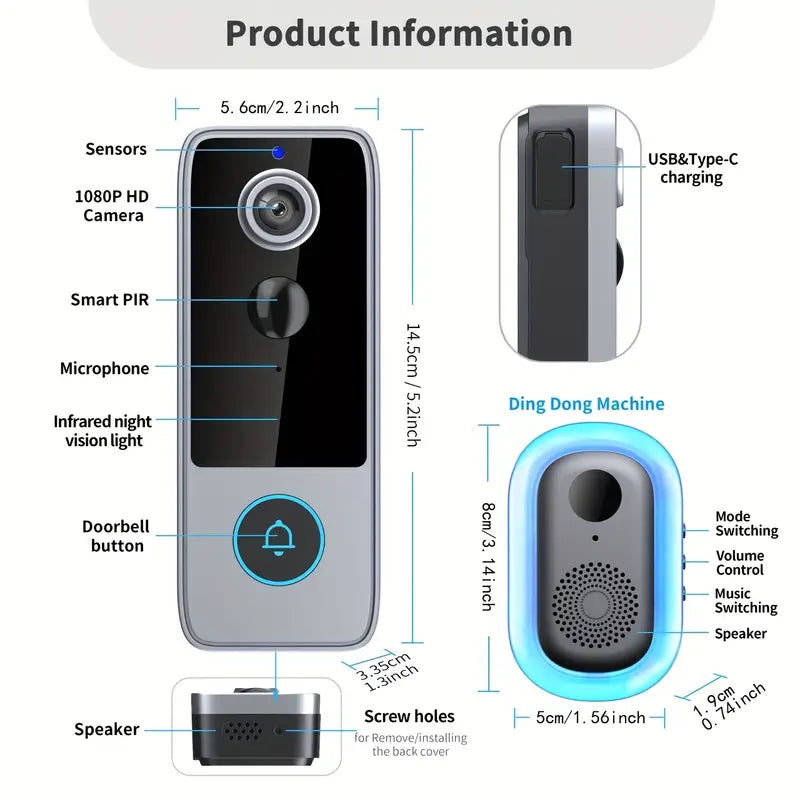 GuardianBell Pro AI Night Vision Doorbell