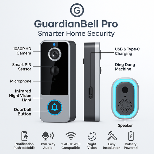 GuardianBell Pro AI Night Vision Doorbell